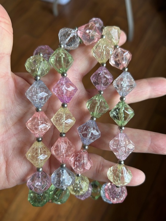 Vintage Jewelry - Pastel Faceted Bead Necklace - Multi Color on spring-ring c clasp ice cube vibes